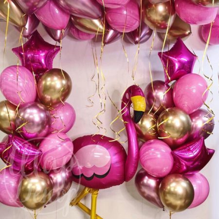 Готовое решение из воздушных шаров Розовый фламинго и золото