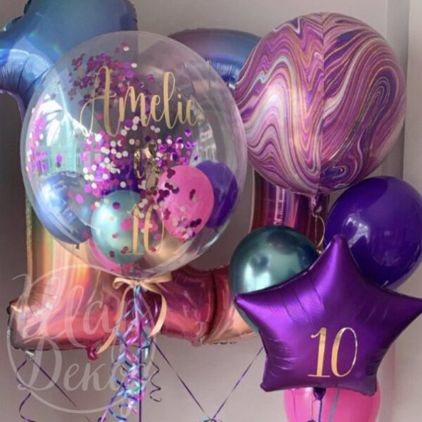Набор воздушных шаров с гелием на 10 лет фиолетовый и бирюза