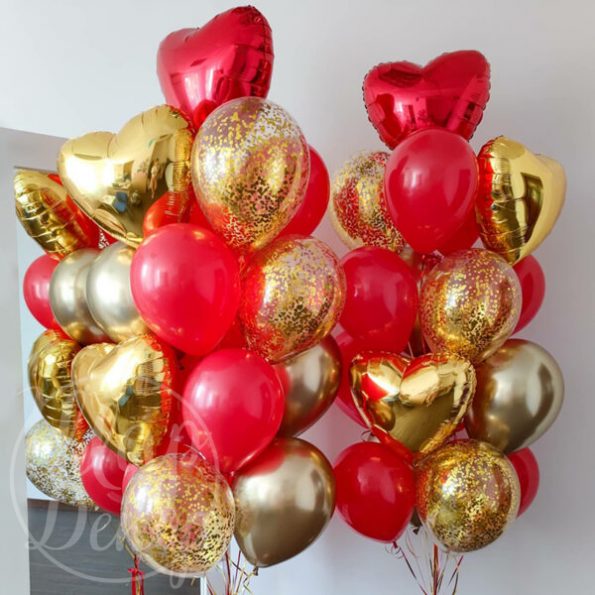 Набор воздушных шаров с гелием Красный и золото