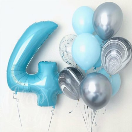 Набор воздушных шаров с гелием на 4 года Голубая пастель