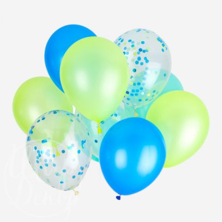 Букет из воздушных шаров с гелием Синий и зеленый неон