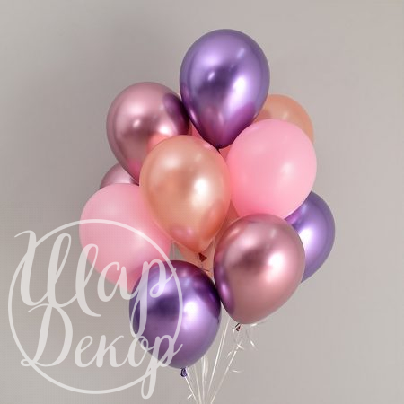 Букет шаров с гелием Розовый и фиолетовый хром